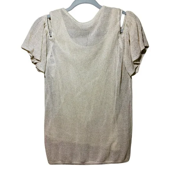 Calvin Klein Knit Top Women Beige Cold Shoulder Pullover size Medium NWT - Picture 5 of 7
